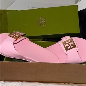 Tory Burch, PINK Logo Buckle Slide Sandals.. NEW!